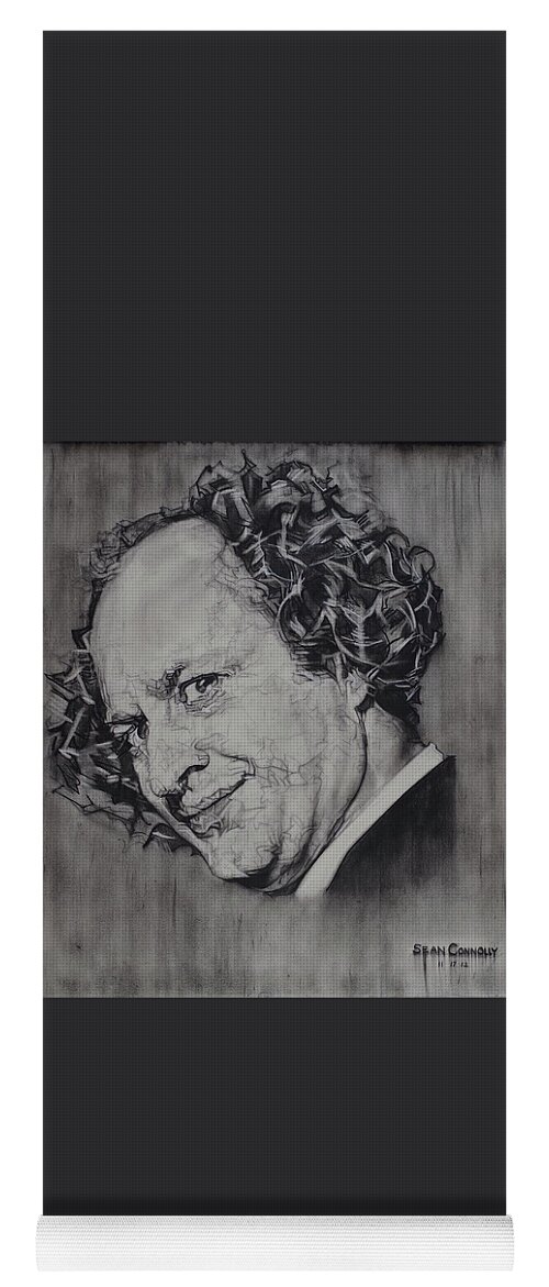 Charcoal Pencil Yoga Mat featuring the drawing Larry Fine Of The Three Stooges - Where's Your Dignity? by Sean Connolly