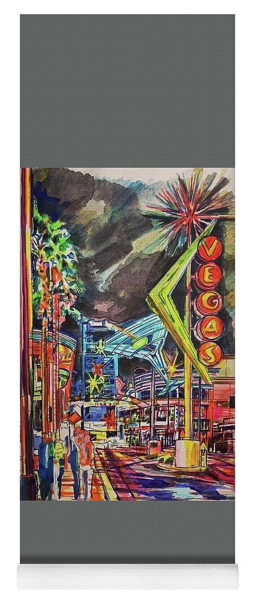 Urban Landscape Yoga Mat featuring the painting Las Vegas by Try Cheatham