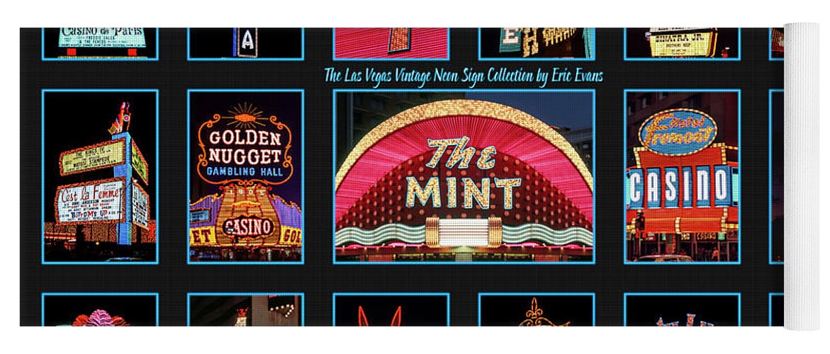 Las Vegas Neon Signs Yoga Mat featuring the photograph Las Vegas Vintage Neon Signs Collection Slides Featuring The Mint Casino by Aloha Art