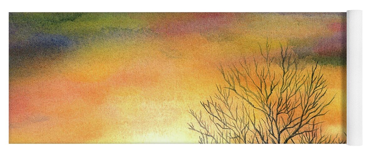 Sunset Yoga Mat featuring the painting Last Night - Bare Trees by Hailey E Herrera