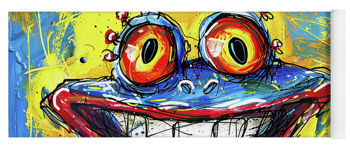 Cartoon Yoga Mat featuring the digital art Laughing Frog by Michael Lees