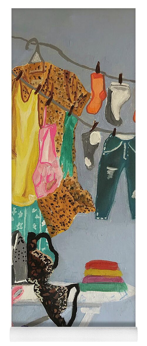 Domestic Chaos During Covid Yoga Mat featuring the painting Laundry Day by Theresa Honeycheck