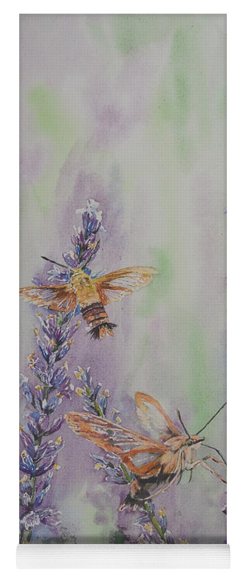 Lavender Yoga Mat featuring the painting Lavender Hummingbird Moths by Bev Morgan