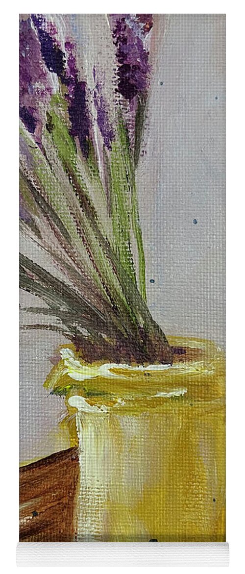Lavender Yoga Mat featuring the painting Lavender in a Yellow Pitcher by Roxy Rich