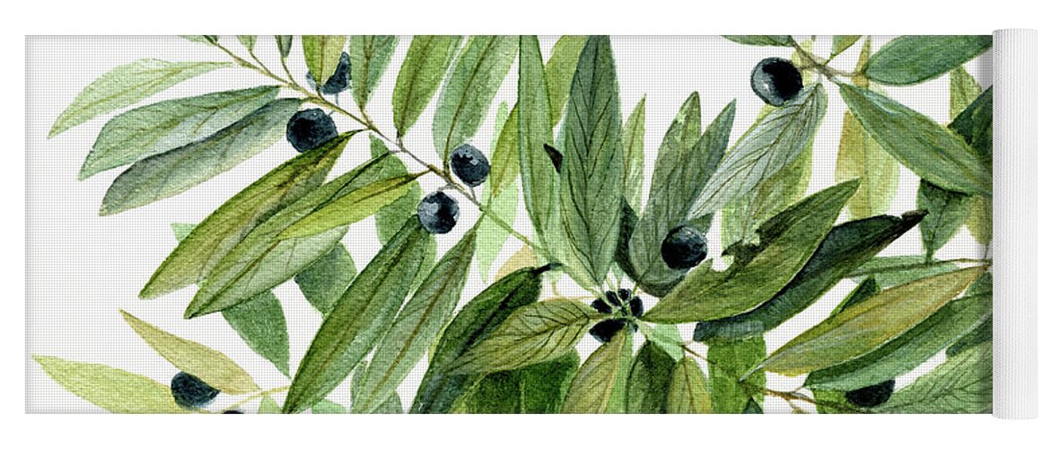 Botanical Yoga Mat featuring the painting Leaves and Berries by Laurie Rohner