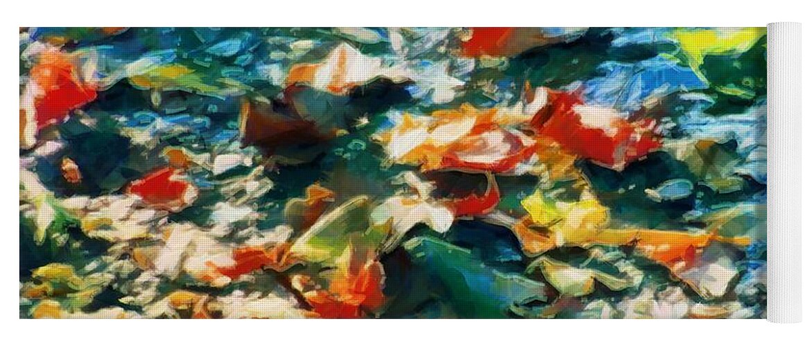 Leaves Yoga Mat featuring the mixed media Leaves in the Stream 2021 by Christopher Reed