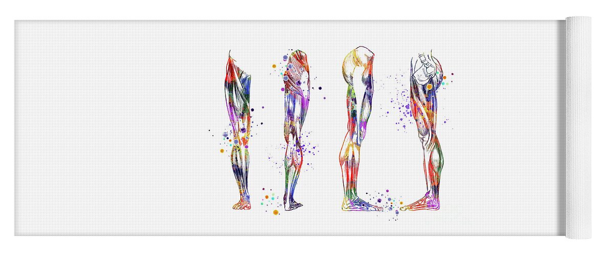 Muscles Yoga Mat featuring the digital art Leg Muscles Watercolor Anatomy Gift by White Lotus