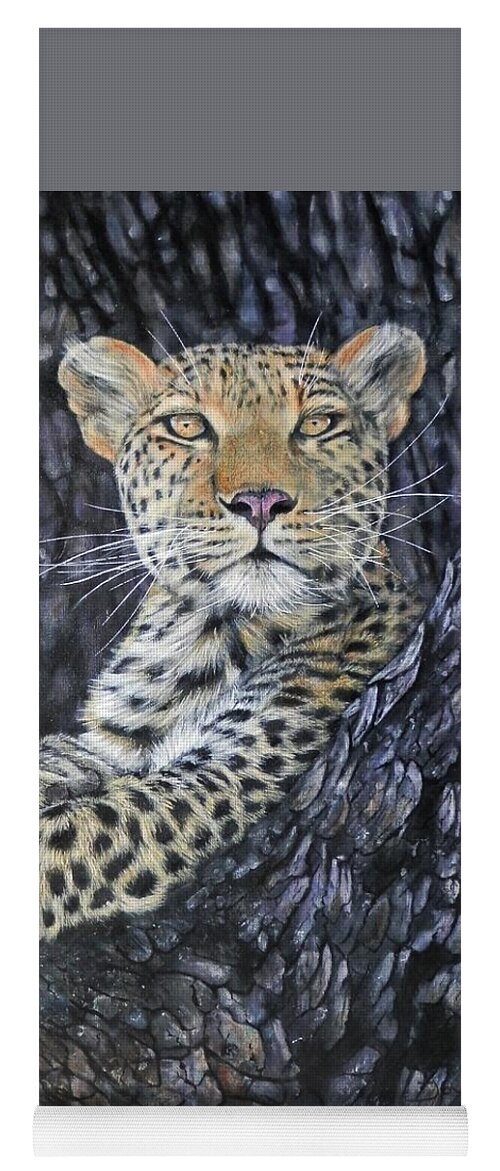 Leopard Yoga Mat featuring the painting Leopard Lookout by John Neeve