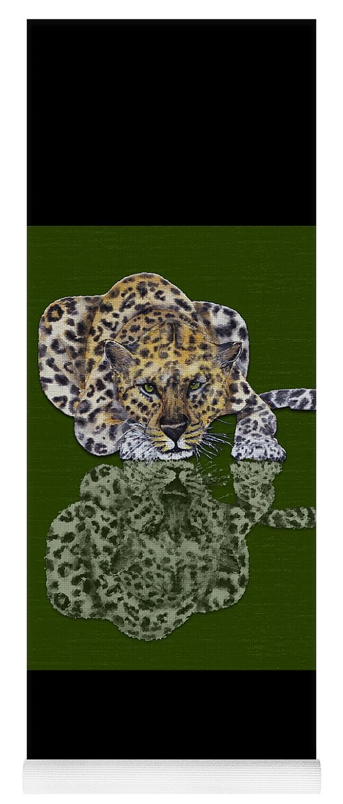 Leopard Yoga Mat featuring the mixed media Leopard's Reflection by Kelly Mills