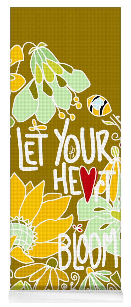 Let Your Heart Bloom Yoga Mat featuring the digital art Let Your Heart Bloom - Mint Green and Yellow and White Line Art by Patricia Awapara
