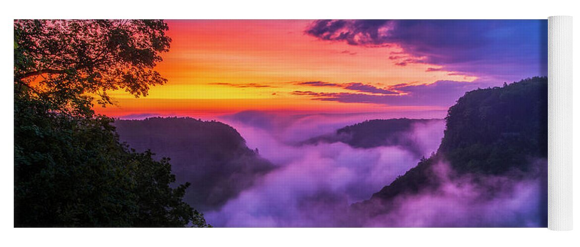 Letchworth State Park Yoga Mat featuring the photograph Letchworth sunrise by Mark Papke