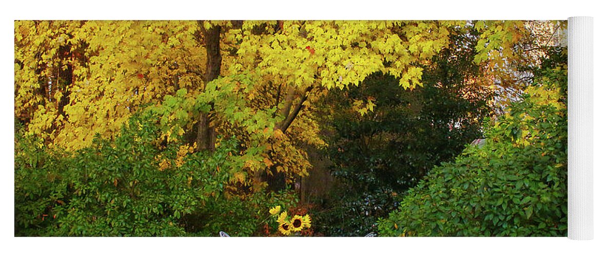 Yellow Foliage Yoga Mat featuring the photograph Let's Dine Under Autumn's Golden Canopy by Ola Allen