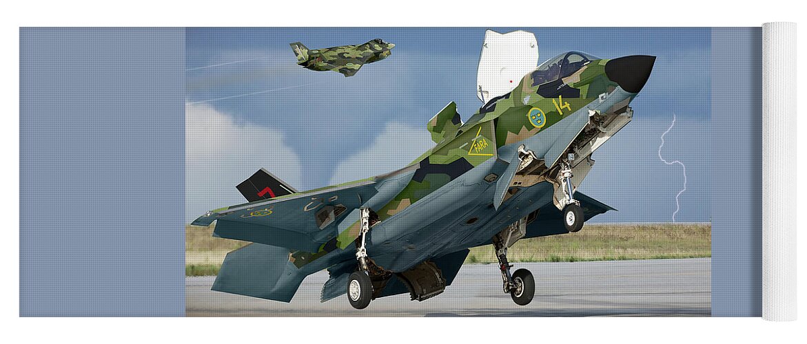 Lightning Yoga Mat featuring the digital art License Built Saab F-35B by Custom Aviation Art