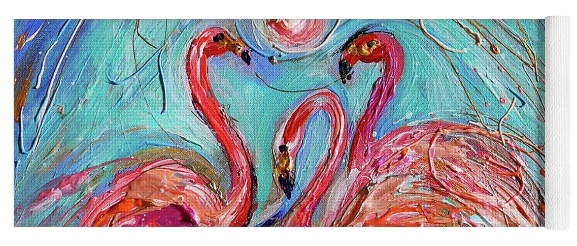 Modern Design Yoga Mat featuring the painting Life Totem #8. Dance of Flamingos by Elena Kotliarker