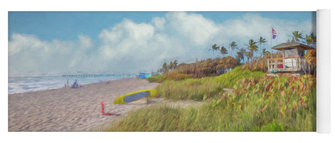 Clouds Yoga Mat featuring the photograph Lifeguard Stand in the Dunes Panorama Watercolors Painting by Debra and Dave Vanderlaan