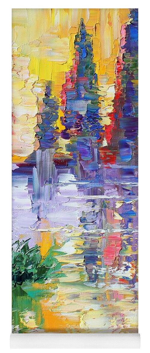 Abstract Art Yoga Mat featuring the painting Light on the Lake Abstract by Karen Tarlton