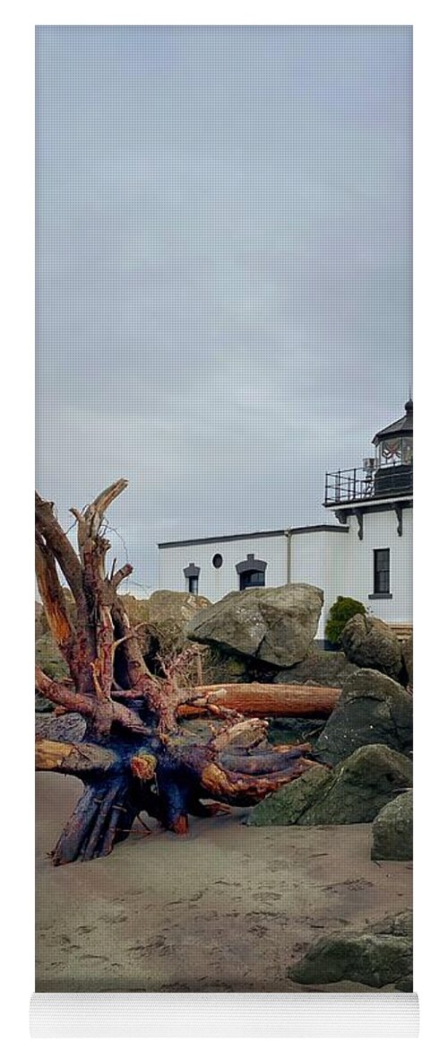 Driftwood Yoga Mat featuring the photograph Driftwood Tree - Point No Point Lighthouse by Jerry Abbott
