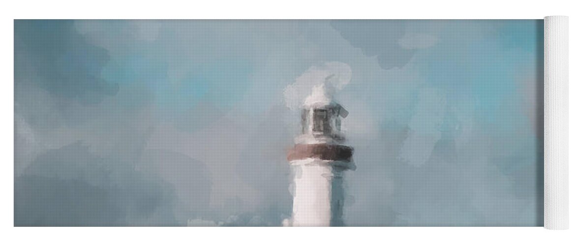 Lighthouse In The Clouds Yoga Mat featuring the painting Lighthouse in the Clouds by Gary Arnold