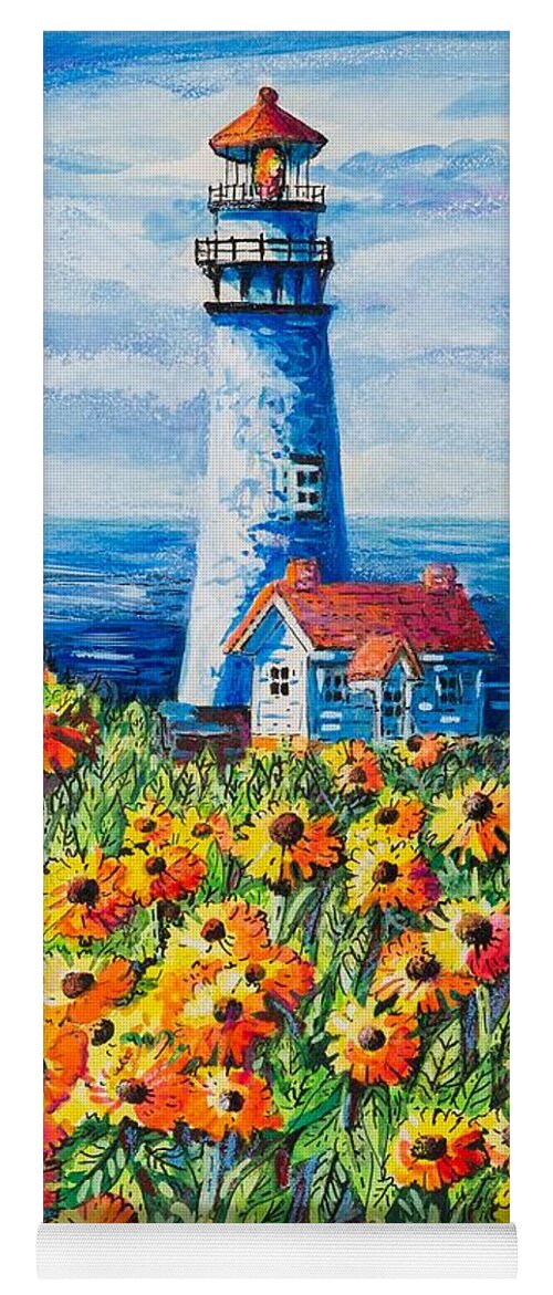 Lighthouse Yoga Mat featuring the painting Lighthouse Vista by Diane Phalen