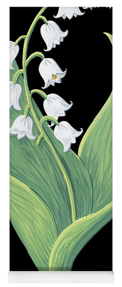 Lily Of The Valley Yoga Mat featuring the painting Lily of the Valley May Birth Month Flower Botanical Print on Black - Art by Jen Montgomery by Jen Montgomery