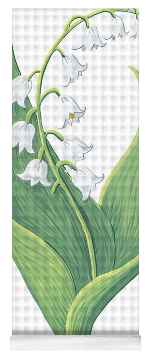 Lily Of The Valley Yoga Mat featuring the painting Lily of the Valley May Birth Month Flower Botanical Print on White - Art by Jen Montgomery by Jen Montgomery
