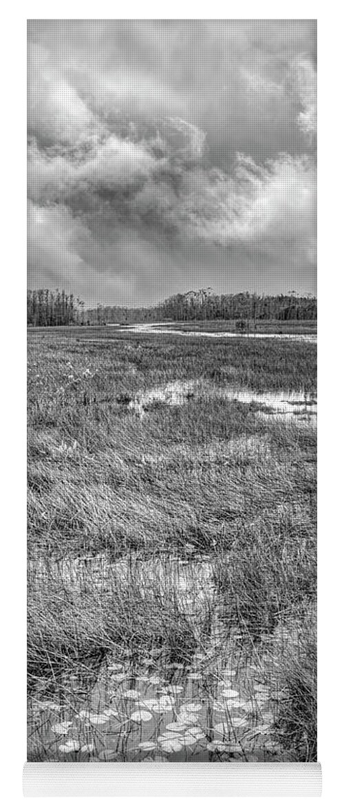 Clouds Yoga Mat featuring the photograph Lily Pads in the Glades in Black and White by Debra and Dave Vanderlaan