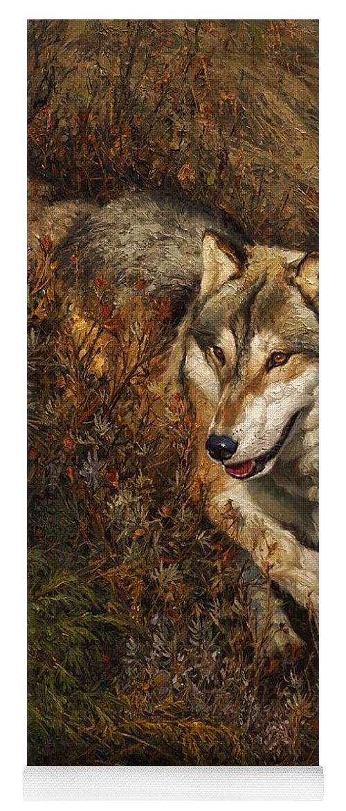 Wolf Yoga Mat featuring the painting Line of Sight by Greg Beecham