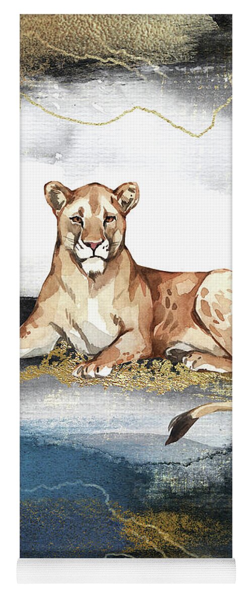 Lioness Yoga Mat featuring the painting Lioness Watercolor Animal Art Painting by Garden Of Delights