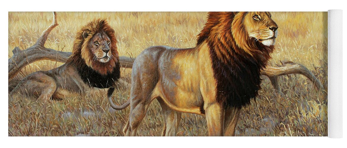 Cynthie Fisher Yoga Mat featuring the painting Lions And Buffalos by Cynthie Fisher