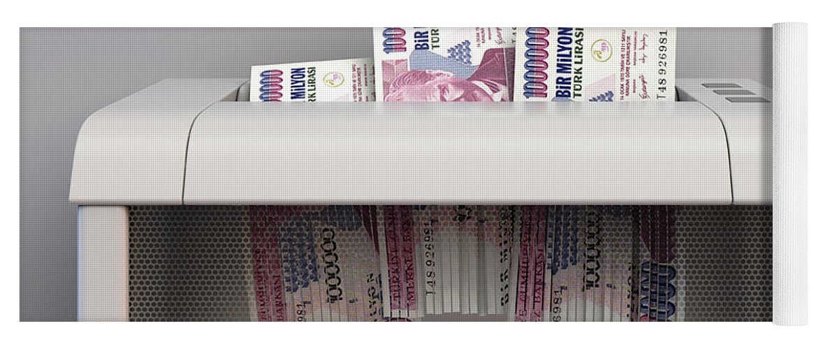 Lira Yoga Mat featuring the digital art Lira Banknotes In Shredder by Allan Swart