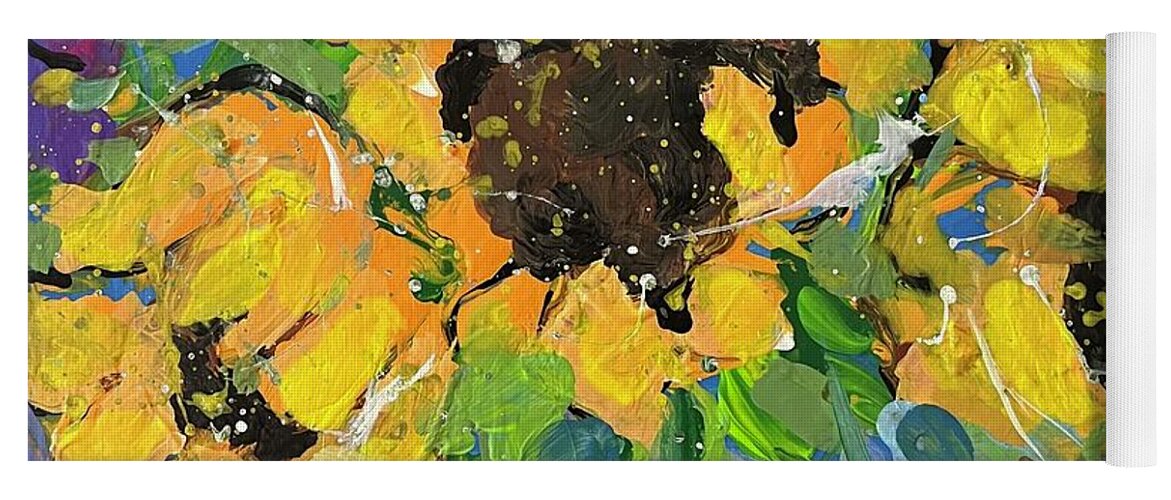 Sunflowers Yoga Mat featuring the painting Little bowl of Sunshine by Elaine Elliott