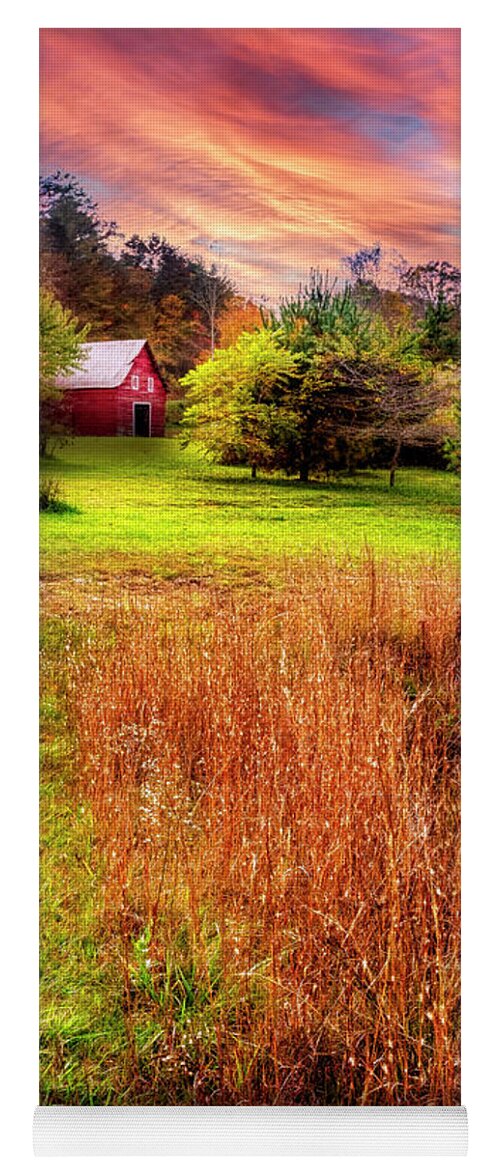 Barns Yoga Mat featuring the photograph Little Red Barn in the Countryside by Debra and Dave Vanderlaan