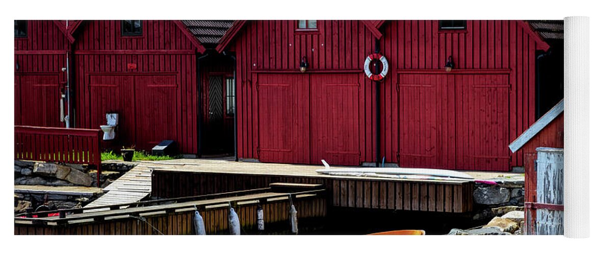 Barns Yoga Mat featuring the photograph Little Red Fishing Huts by Debra and Dave Vanderlaan