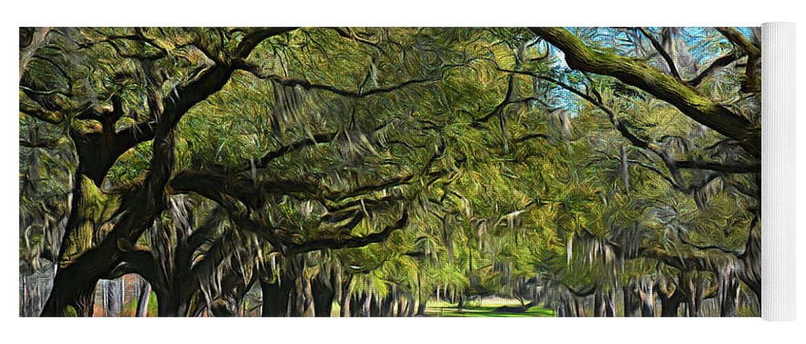 Oak Trees Yoga Mat featuring the photograph Live Oak Tree Road by Jerry Griffin