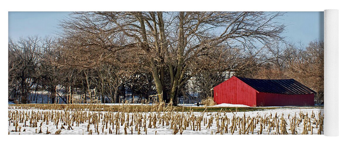 Barns Yoga Mat featuring the photograph Loafing Shed in Winter - Nebraska Barn by Nikolyn McDonald