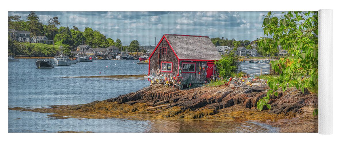 Harpswell Maine Yoga Mat featuring the photograph Lobster Shack in Mackerel Cove by Penny Polakoff