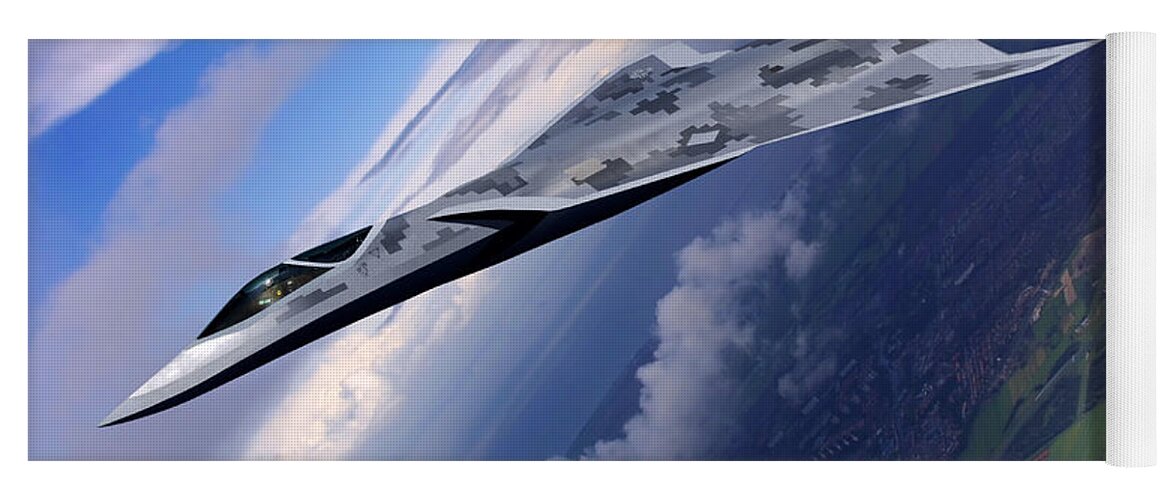 Lmt Yoga Mat featuring the digital art Lockheed LMT Raven II Vertical Climb by Custom Aviation Art