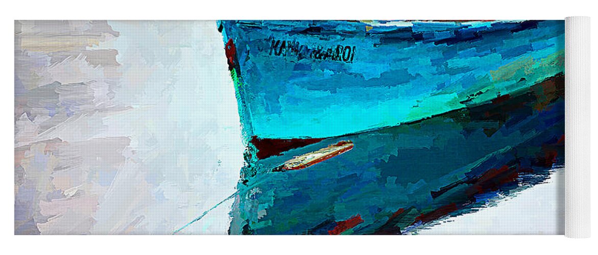 Lonely Yoga Mat featuring the mixed media Lonely boat floating - digital painting by Tatiana Travelways