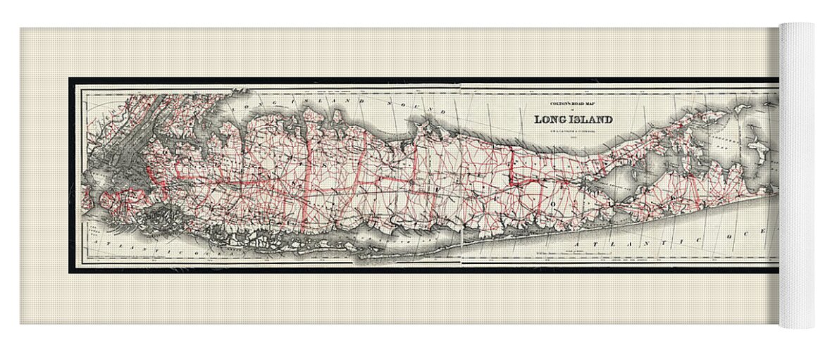 Port Jefferson Yoga Mat featuring the photograph Long Island Map published 1892, a digitally restored historic map by Phil Cardamone