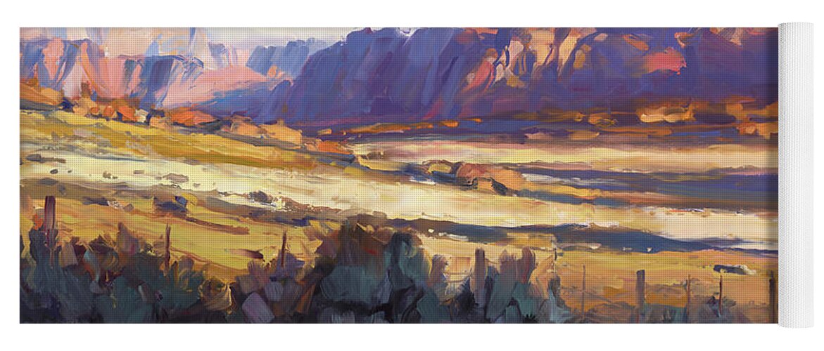 Zion Yoga Mat featuring the painting Long Shadows in Zion by Steve Henderson