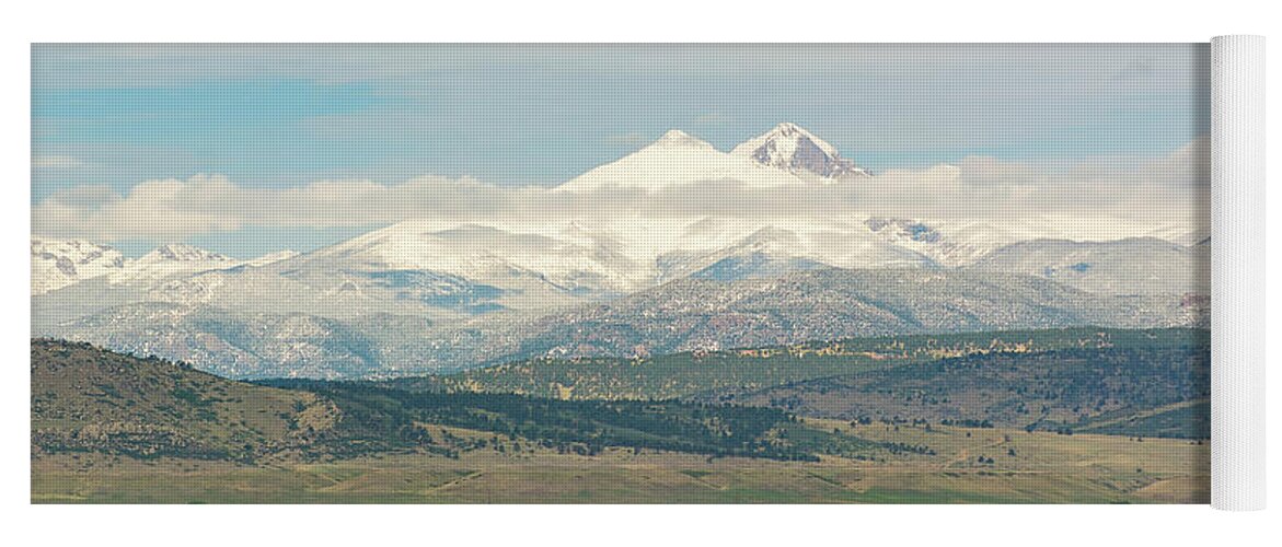 Twin Peaks Yoga Mat featuring the photograph Longs Peak after a Spring Snow by Aaron Spong