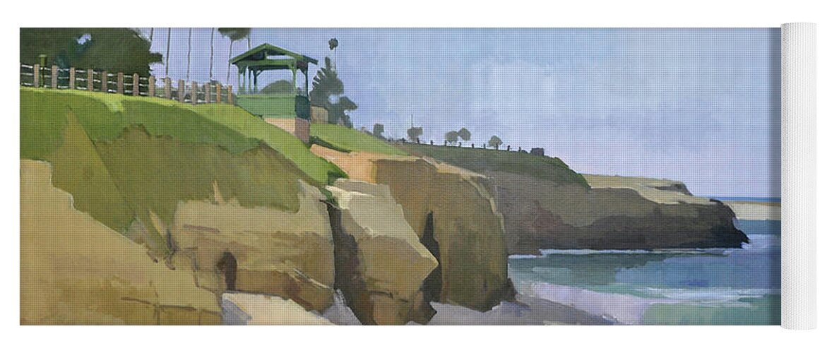 Lookout Yoga Mat featuring the painting Lookout over Boomer Beach, La Jolla - San Diego, California by Paul Strahm