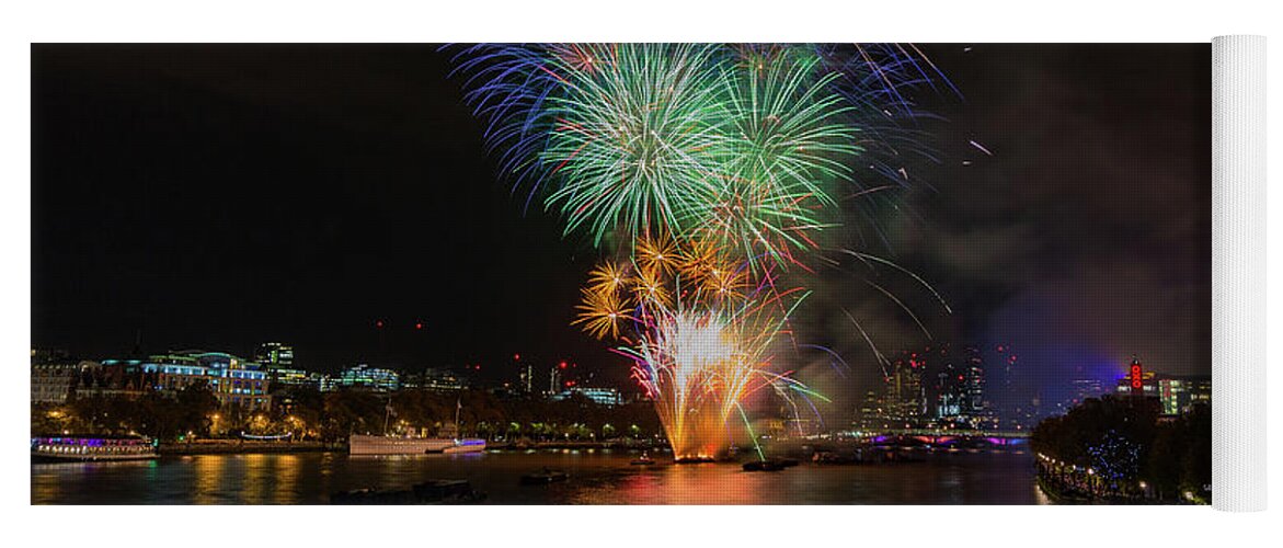 Thames Yoga Mat featuring the photograph Lord Mayor firework show in London by Andrew Lalchan