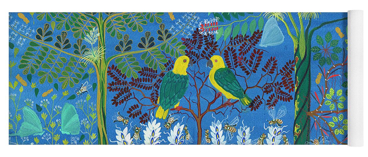 Parrots Yoga Mat featuring the painting Los Loros by Pablo Amaringo