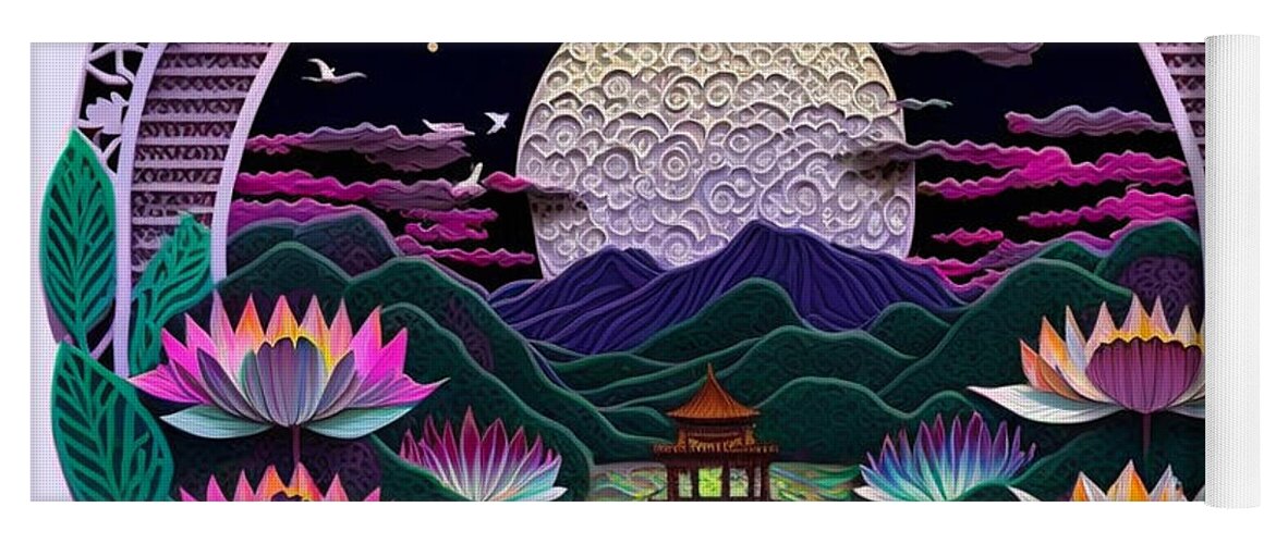 Paper Craft Yoga Mat featuring the mixed media Lotus Pier I by Jay Schankman