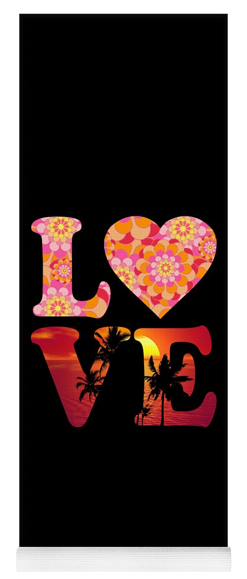 Funny Yoga Mat featuring the digital art Love Floral Pattern Sunset Graphic by Flippin Sweet Gear