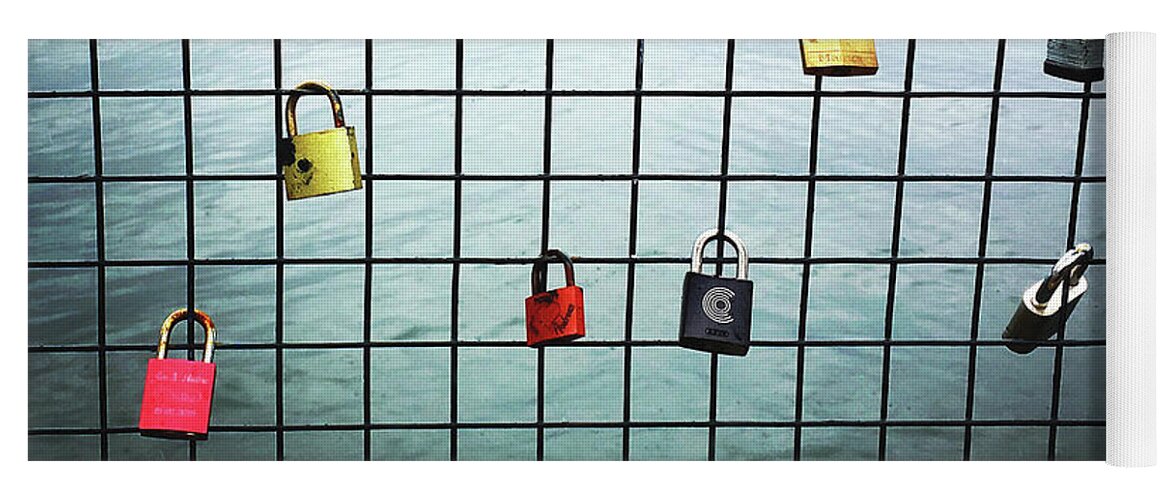 Love Locks Yoga Mat featuring the photograph Love Locks at Lonsdale Quay North Vancouver by Peggy Collins
