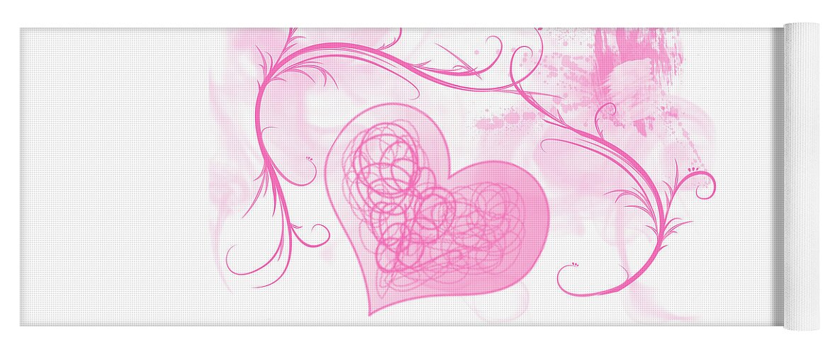 Valentine Yoga Mat featuring the mixed media Love Pink Hearts by Moira Law