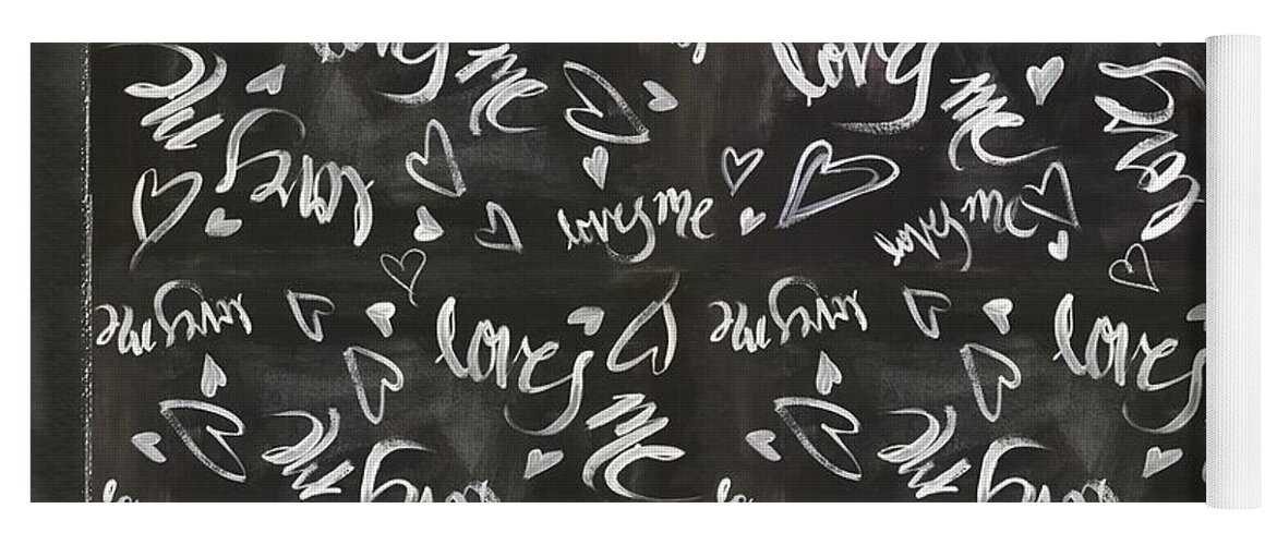 Loves Me Yoga Mat featuring the painting Loves Me - black by Liana Yarckin