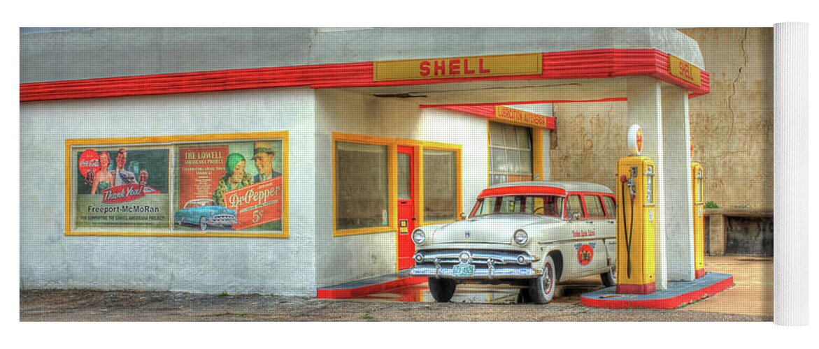 Fine Art Yoga Mat featuring the photograph Lowell Shell Station by Robert Harris